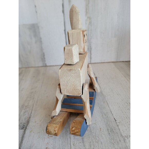 Vintage block Easter Bunny rabbit rocking horse tabletop spring home decor woode - Picture 3 of 7